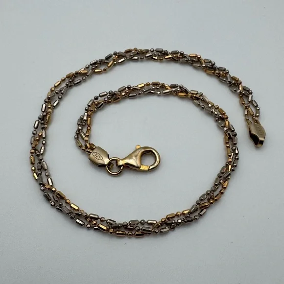 Sterling Silver 925 Two-Tone Gold Braided Anklet 10” - Picture 6 of 6